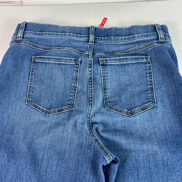 Spanx Jeans Women 34x28* High Rise Front Seam Wide Leg Blue Stretch Denim Tag XL - Picture 10 of 16